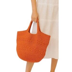 Guadalupe Orange Crochet Raffia Tote Bag Artisan Handmade Summer Beach Bag NWT
